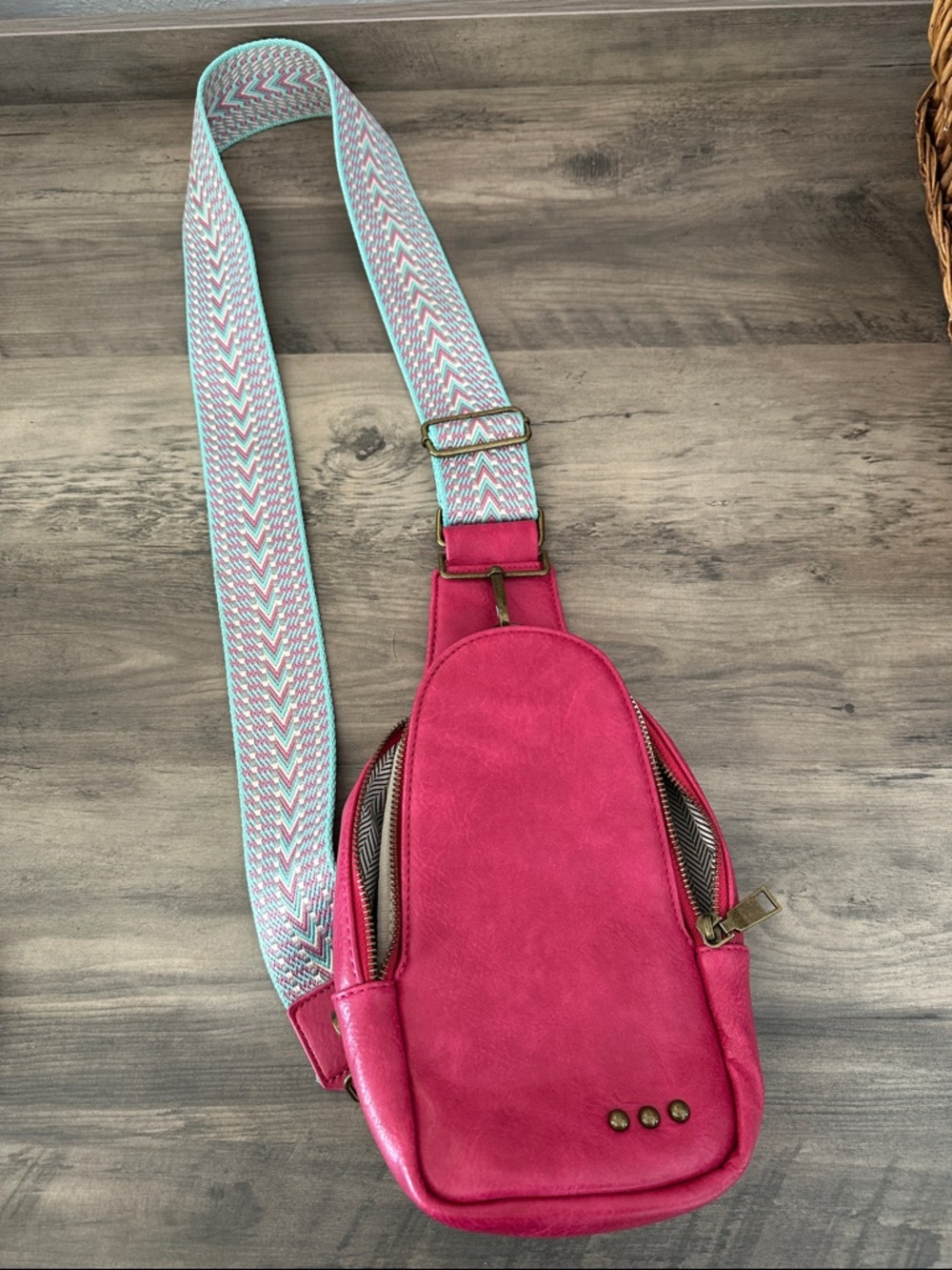Hot Pink Women's Crossbody Sling Bag with Patterned Strap